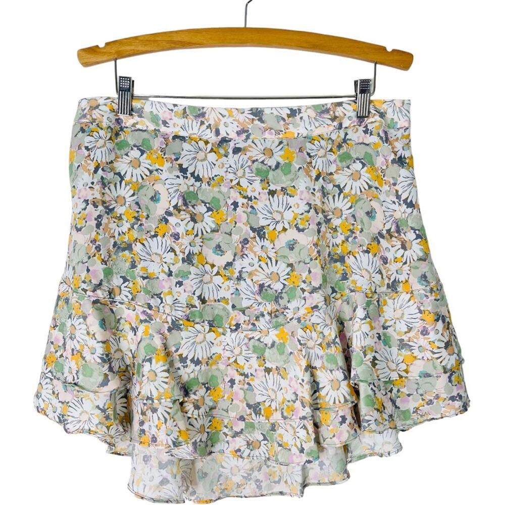 NWT Lauren Conrad white green pink floral ruffle mini skirt XL
